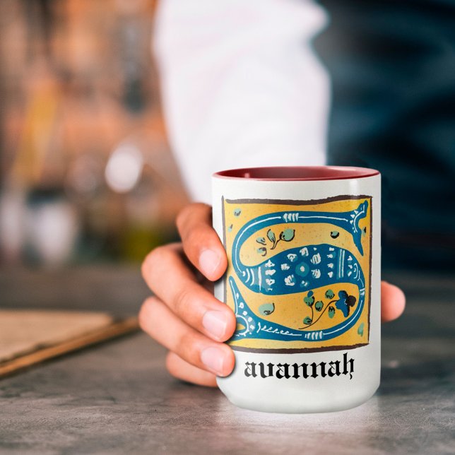 Medieval Blommigt Upplyst Brev S Monogram Mugg (Skapare uppladdad)