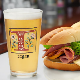 Medieval Blommigt Upplyst Brev T Monogram Glaskopp