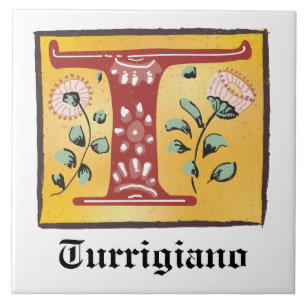 Medieval Blommigt Upplyst Brev T Monogram Kakelplatta