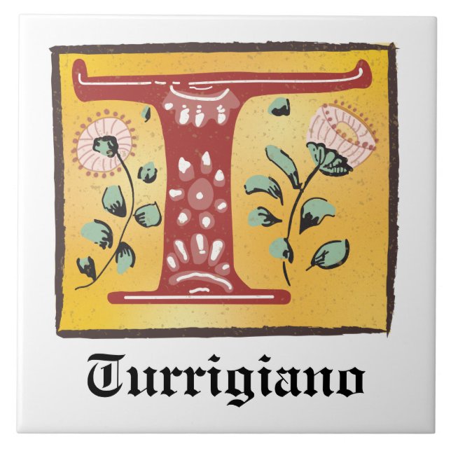 Medieval Blommigt Upplyst Brev T Monogram Kakelplatta (Framsidan)