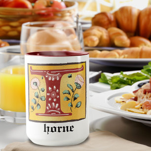 Medieval Blommigt Upplyst Brev T Monogram Mugg