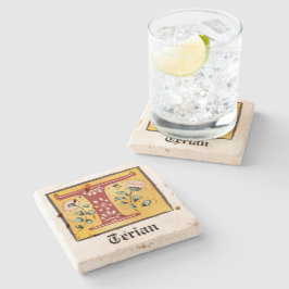 Medieval Blommigt Upplyst Brev T Monogram Stenunderlägg