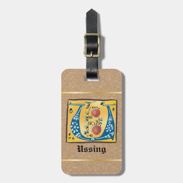 Medieval Blommigt Upplyst Brev U Monogram Bagagebricka (Vertikal Framsida)
