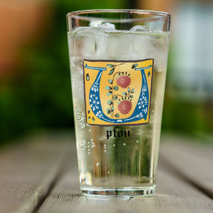 Medieval Blommigt Upplyst Brev U Monogram Glaskopp