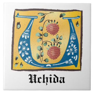 Medieval Blommigt Upplyst Brev U Monogram Kakelplatta