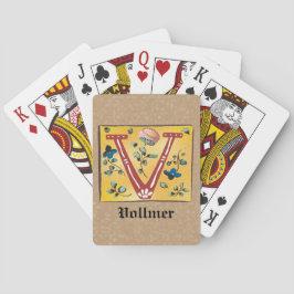 Medieval Blommigt Upplyst Brev V Monogram Casinokort