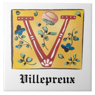 Medieval Blommigt Upplyst Brev V Monogram Kakelplatta