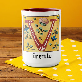 Medieval Blommigt Upplyst Brev V Monogram Mugg
