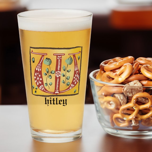 Medieval Blommigt Upplyst Brev W Monogram Glaskopp (Skapare uppladdad)