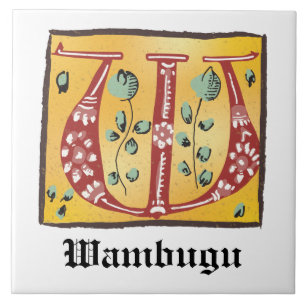 Medieval Blommigt Upplyst Brev W Monogram Kakelplatta