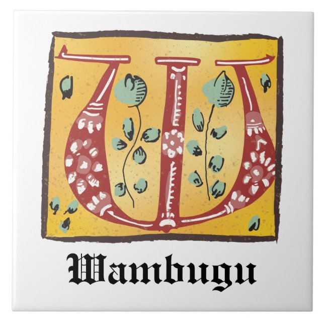 Medieval Blommigt Upplyst Brev W Monogram Kakelplatta (Framsidan)
