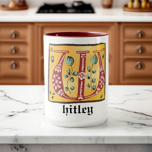 Medieval Blommigt Upplyst Brev W Monogram Mugg (Skapare uppladdad)