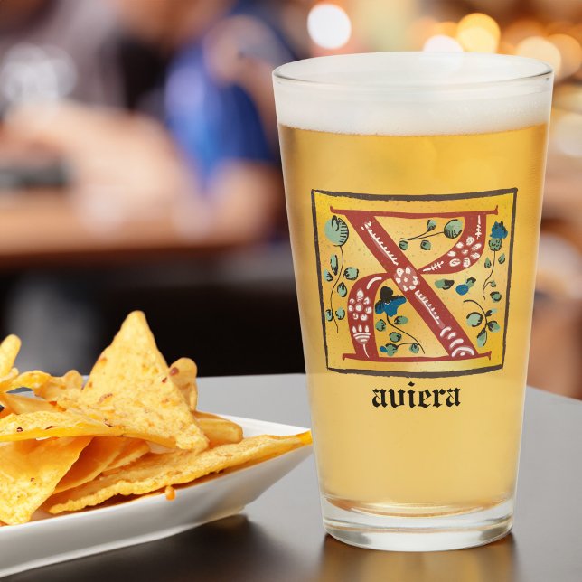 Medieval Blommigt Upplyst Brev X Monogram Glaskopp (Skapare uppladdad)