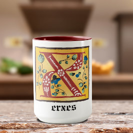 Medieval Blommigt Upplyst Brev X Monogram Mugg