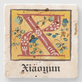 Medieval Blommigt Upplyst Brev X Monogram Stenunderlägg