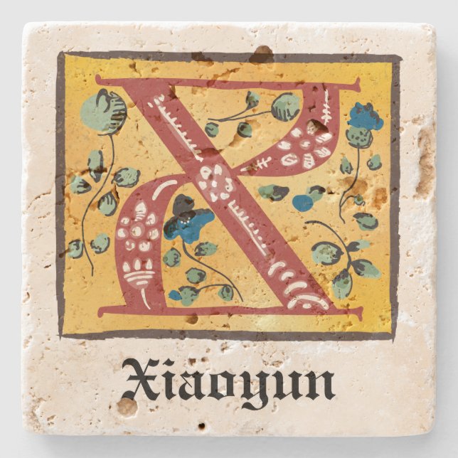 Medieval Blommigt Upplyst Brev X Monogram Stenunderlägg (Framsidan)
