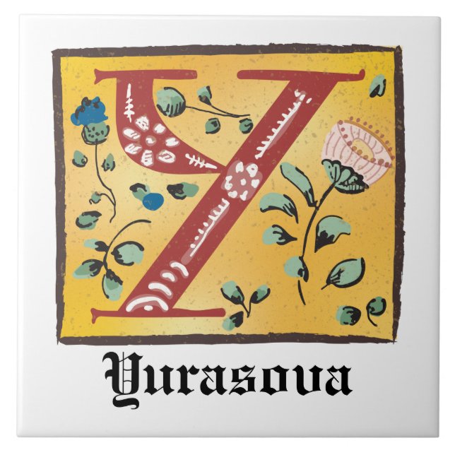 Medieval Blommigt Upplyst Brev Y Monogram Kakelplatta (Framsidan)