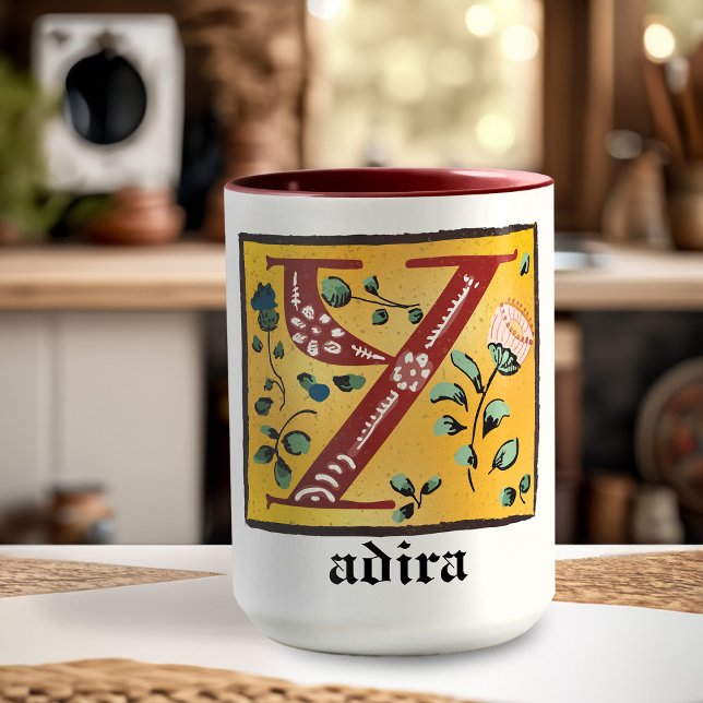Medieval Blommigt Upplyst Brev Y Monogram Mugg (Skapare uppladdad)