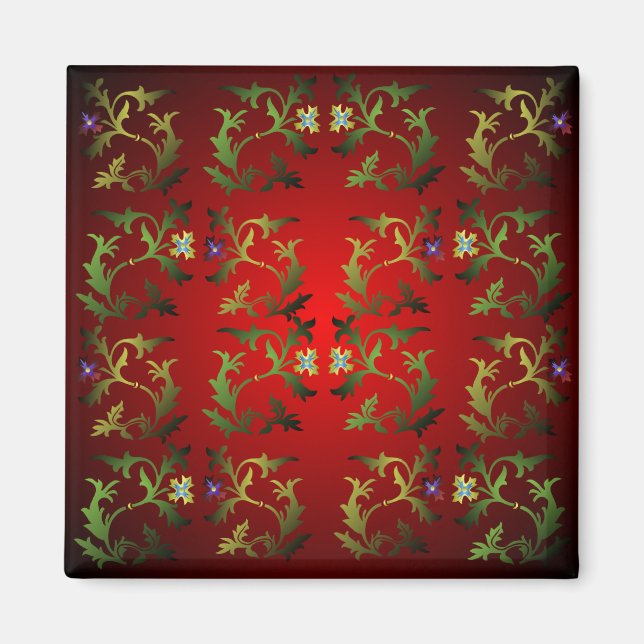 Medieval Blommönster kvadratisk magnet (Framsidan)