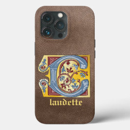 Medieval Blue och Red Ivy Illuminated Brev C