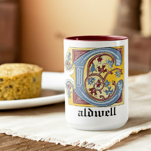 Medieval Blue och Red Ivy Illuminated Brev C Mugg