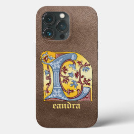 Medieval Blue och Red Ivy Illuminated Brev L