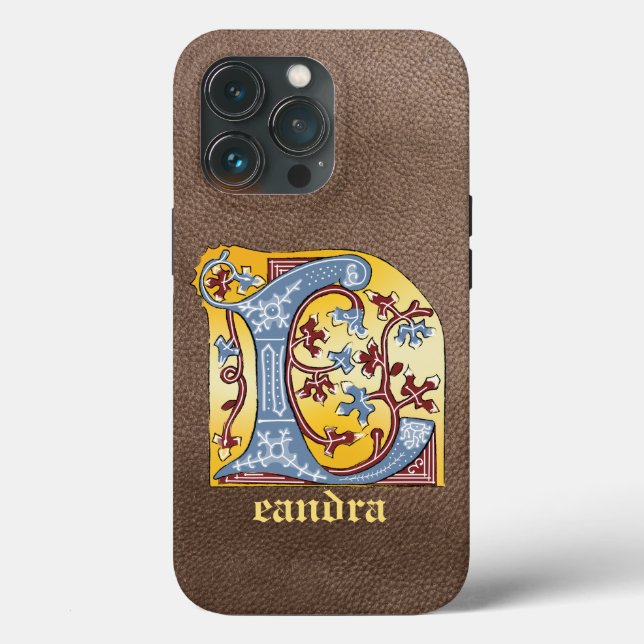 Medieval Blue och Red Ivy Illuminated Brev L (Baksida )