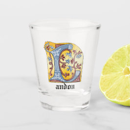 Medieval Blue och Red Ivy Illuminated Brev L