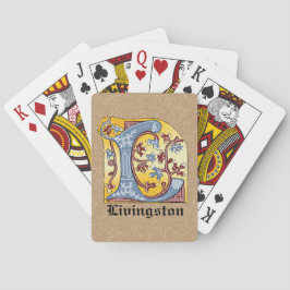 Medieval Blue och Red Ivy Illuminated Brev L Casinokort