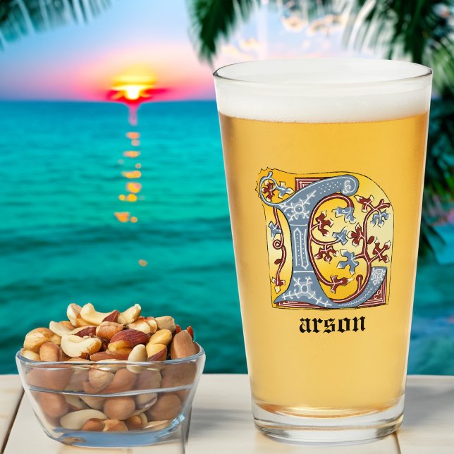 Medieval Blue och Red Ivy Illuminated Brev L Glaskopp (Skapare uppladdad)