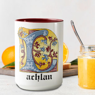 Medieval Blue och Red Ivy Illuminated Brev L Mugg