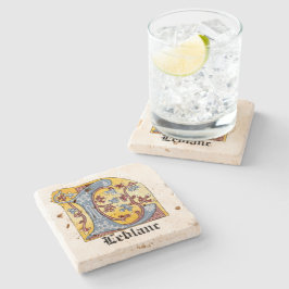 Medieval Blue och Red Ivy Illuminated Brev L Stenunderlägg