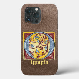 Medieval Blue och Red Ivy Illuminated Brev O