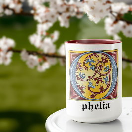 Medieval Blue och Red Ivy Illuminated Brev O Mugg