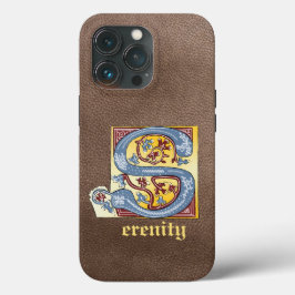 Medieval Blue och Red Ivy Illuminated Brev S