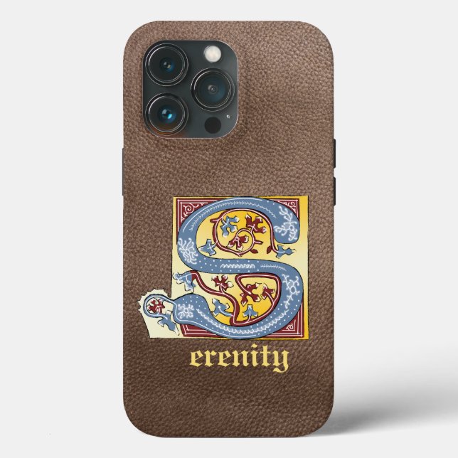 Medieval Blue och Red Ivy Illuminated Brev S (Baksida )