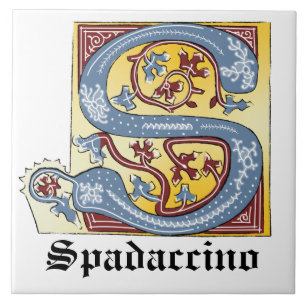 Medieval Blue och Red Ivy Illuminated Brev S Kakelplatta