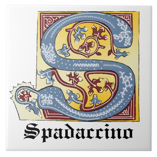 Medieval Blue och Red Ivy Illuminated Brev S Kakelplatta (Framsidan)