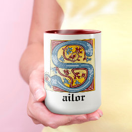 Medieval Blue och Red Ivy Illuminated Brev S Mugg