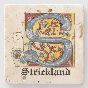 Medieval Blue och Red Ivy Illuminated Brev S Stenunderlägg