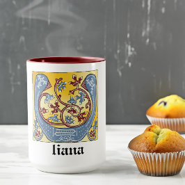 Medieval Blue och Red Ivy Illuminated Brev U Mugg