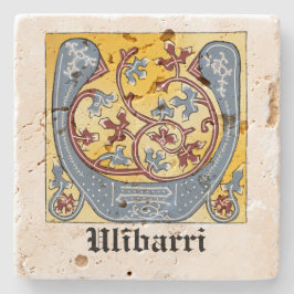 Medieval Blue och Red Ivy Illuminated Brev U Stenunderlägg