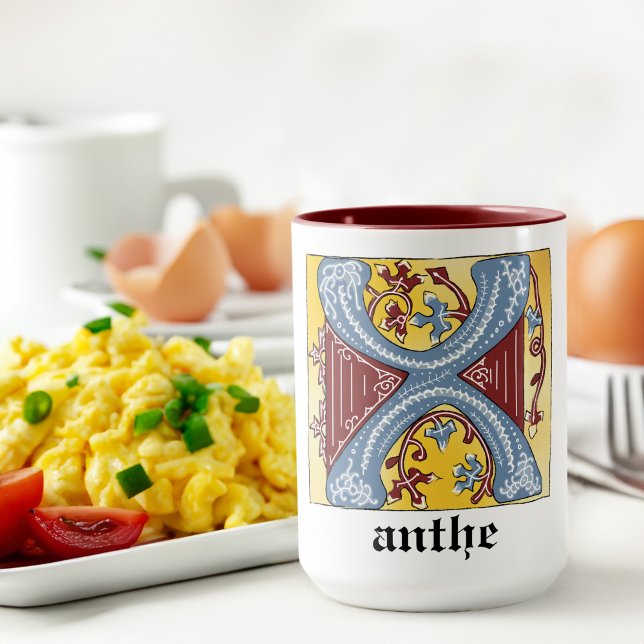 Medieval Blue och Red Ivy Illuminated Brev X Mugg (Skapare uppladdad)