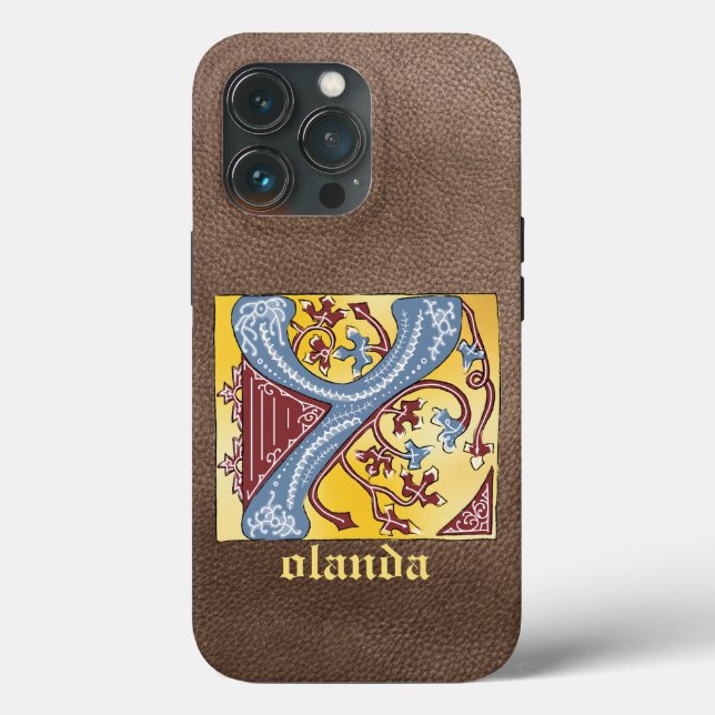 Medieval Blue och Red Ivy Illuminated Brev Y (Baksida )