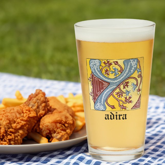 Medieval Blue och Red Ivy Illuminated Brev Y Glaskopp (Skapare uppladdad)