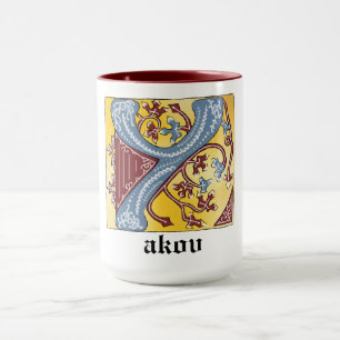 Medieval Blue och Red Ivy Illuminated Brev Y Mugg
