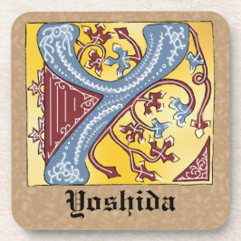 Medieval Blue och Red Ivy Illuminated Brev Y Underlägg