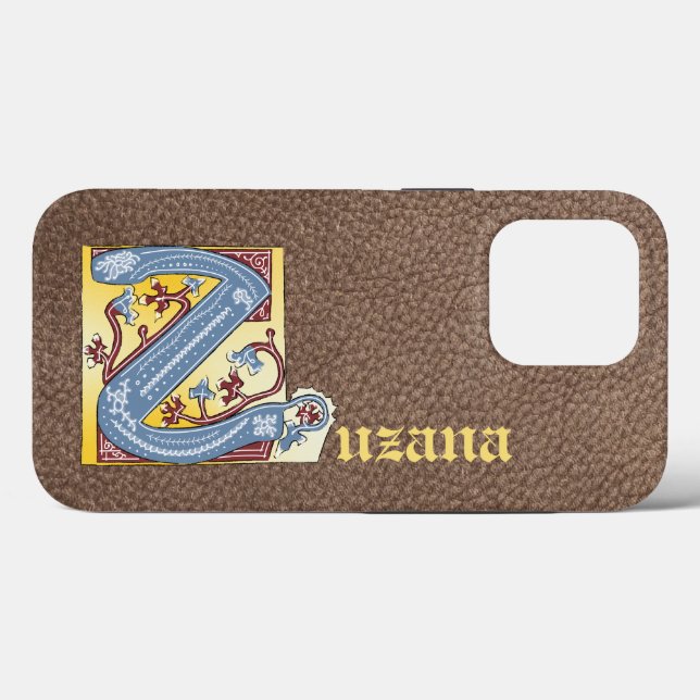 Medieval Blue och Red Ivy Illuminated Brev Z (Baksida (horisontell))