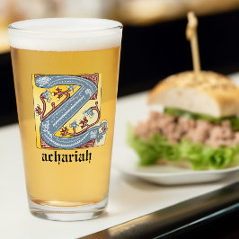 Medieval Blue och Red Ivy Illuminated Brev Z Glaskopp