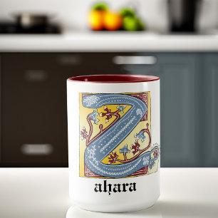 Medieval Blue och Red Ivy Illuminated Brev Z Mugg